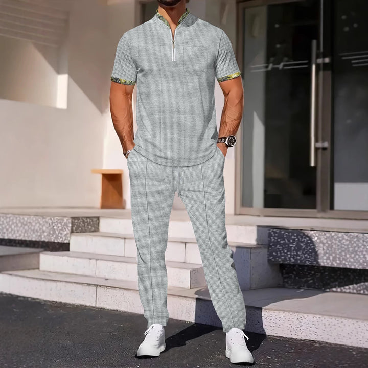 Herren elegantes Freizeit-Set mit modischem Stehkragen und Reißverschluss Aliams