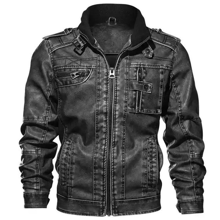 Herren robuste Kunstlederjacke im Military-Stil Aliams