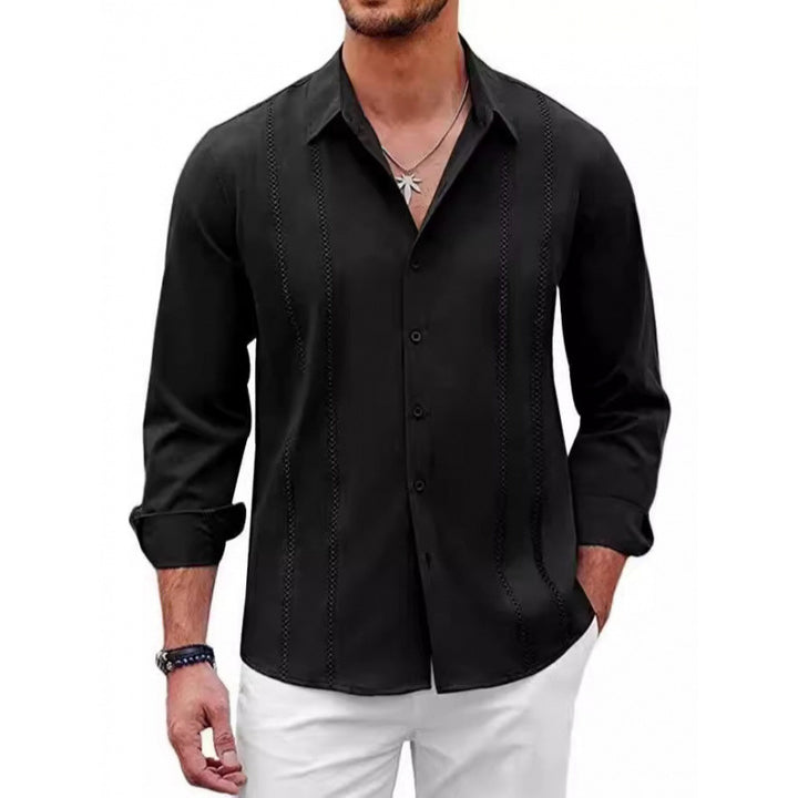 Herren Elegante Langarmbluse mit feinen Stickdetails Aliams