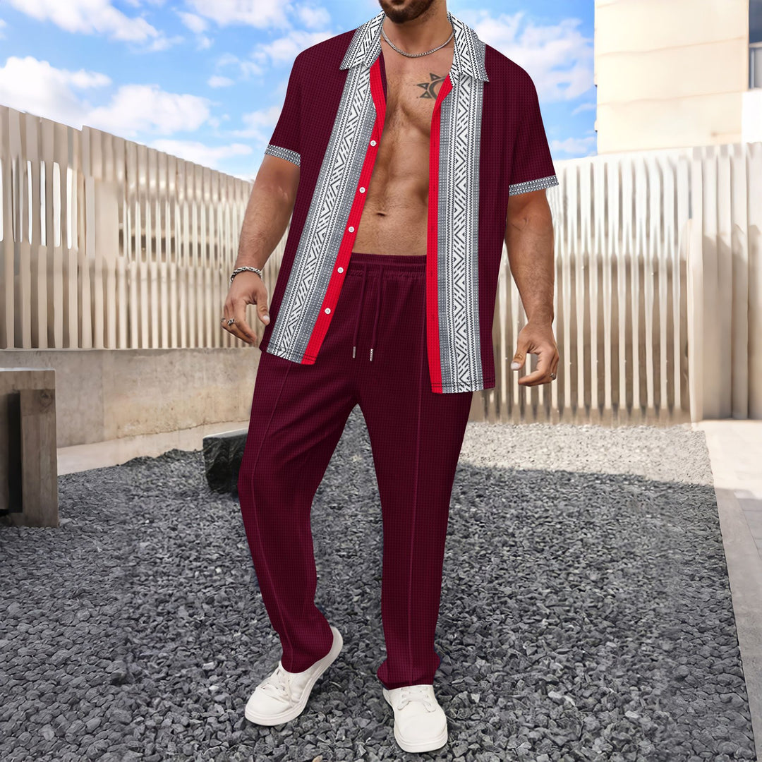 Herren Freizeit Set mit Kurzarmhemd und bequemer Hose Aliams