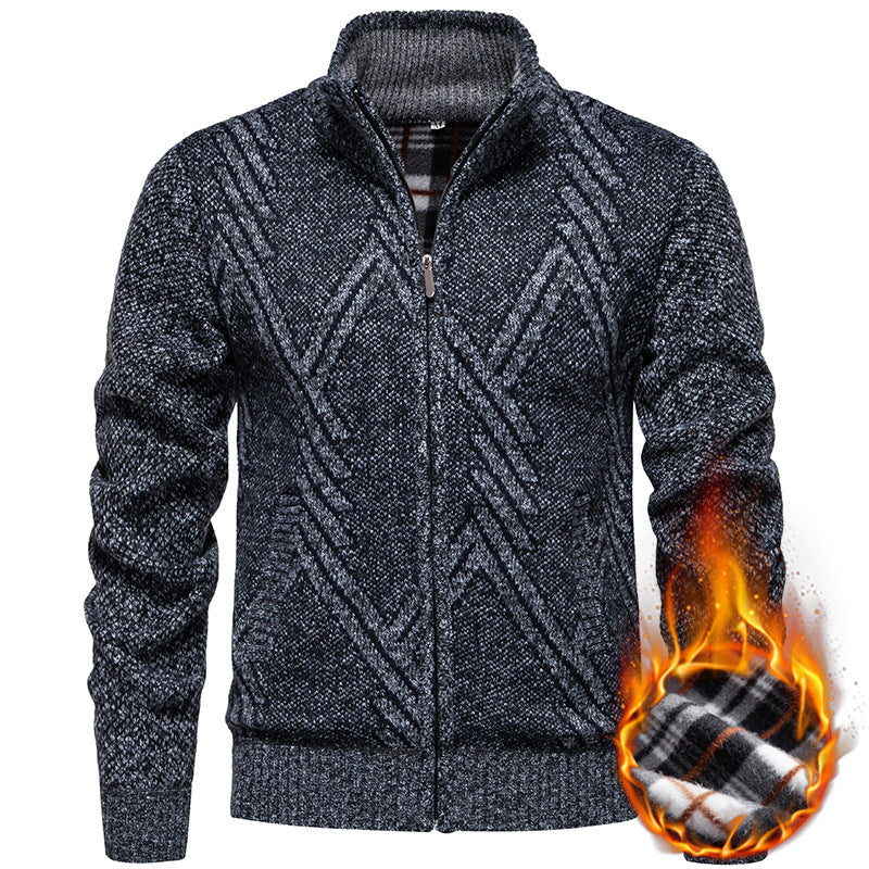 Herren sportliche Strickjacke mit modernem Zopfmuster Aliams