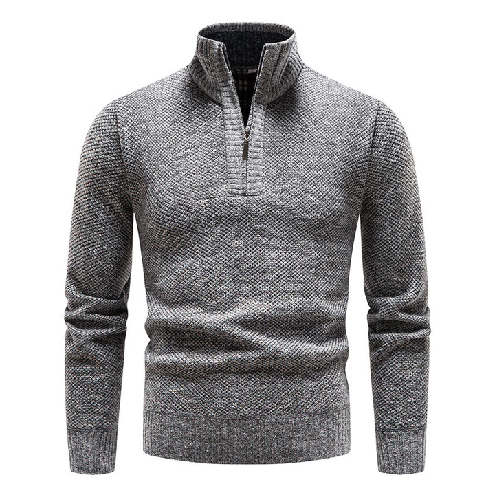 Herren eleganter Strickpullover mit modernem Stehkragen und Reißverschluss Aliams