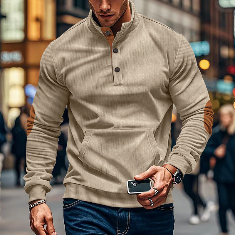 Herren bequemer Pullover mit Stehkragen und Knopfleiste Aliams