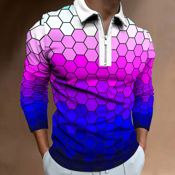 Herren Polo-Shirt mit modernem Wabenmuster und kontrastierendem Reißverschluss Aliams