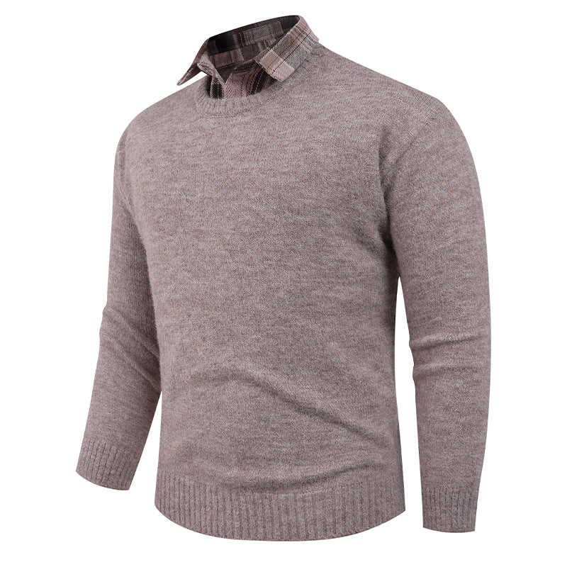 Herren Feiner Rundhalspullover mit integriertem Hemdkragen Aliams