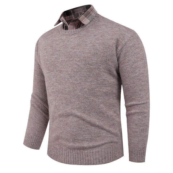 Herren Feiner Rundhalspullover mit integriertem Hemdkragen Aliams