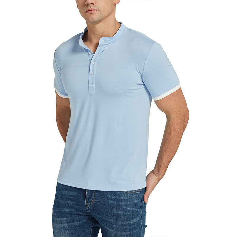 Herren Kurzarm-Henley-Shirt mit modischem Stehkragen und kontrastierenden Akzenten Aliams