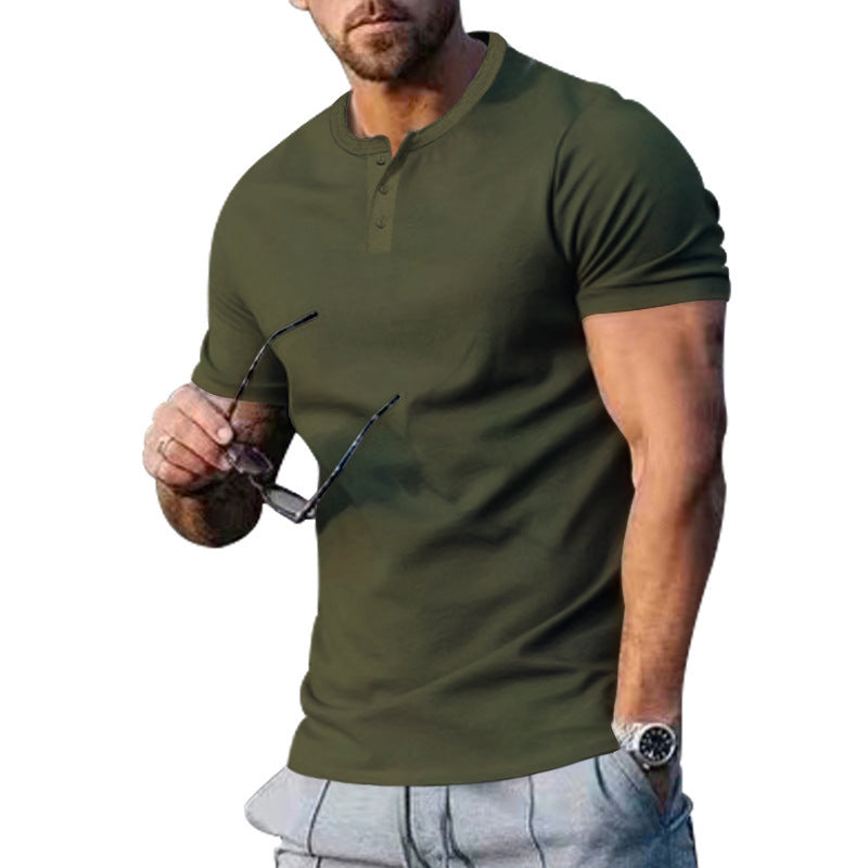 Herren lässiges T-Shirt mit modischem Kragen und Druckknopfdetail Aliams