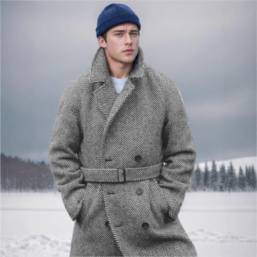 Herren eleganter Wollmantel mit Fischgrätmuster Aliams