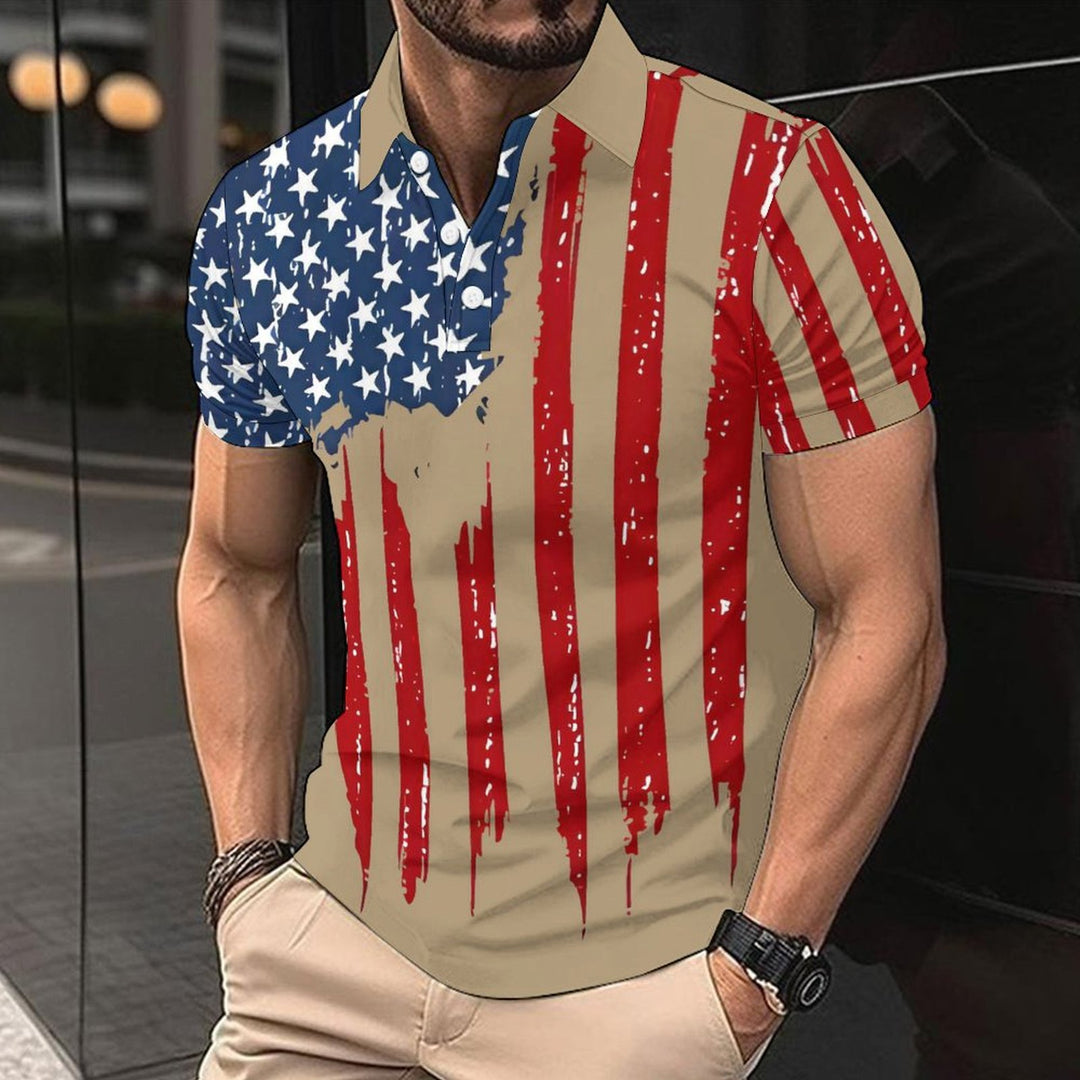 Herren Kurzarm-Polohemd mit kreativem Flaggenmotiv Aliams