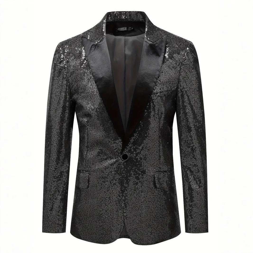 Herren festlicher Paillettenblazer mit schwarzem Revers Aliams