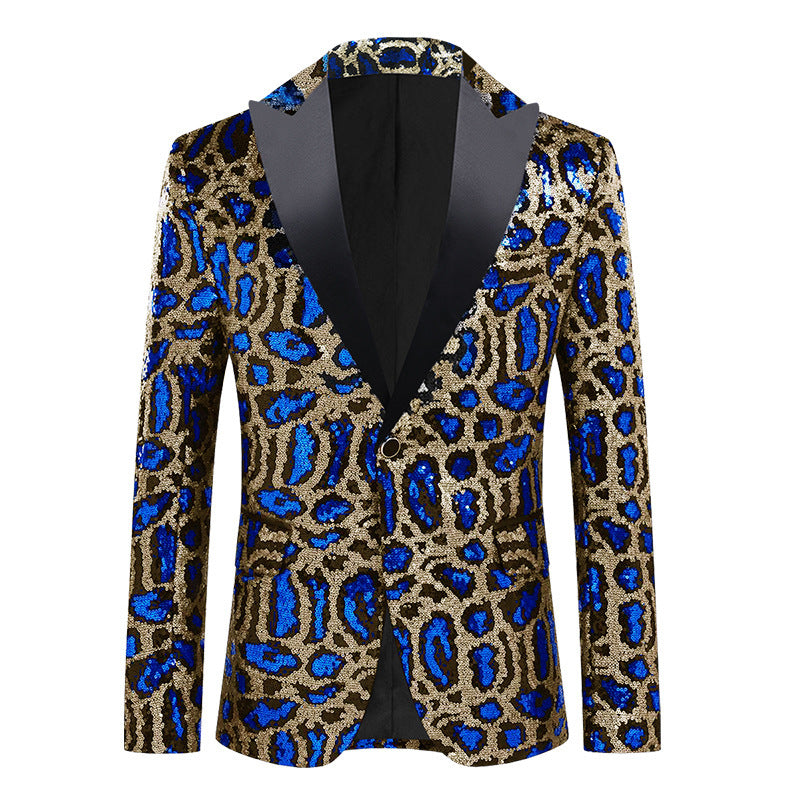 Herren eleganter Pailletten-Anzugblazer mit modernem Leoprint Aliams