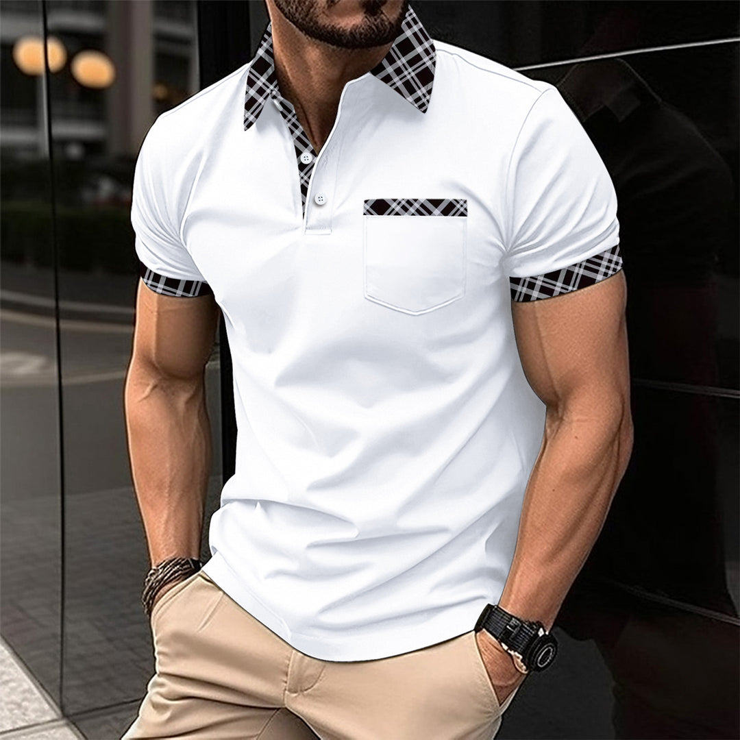 Herren elegantes Polohemd mit kontrastierendem Kragen und Brusttasche Aliams