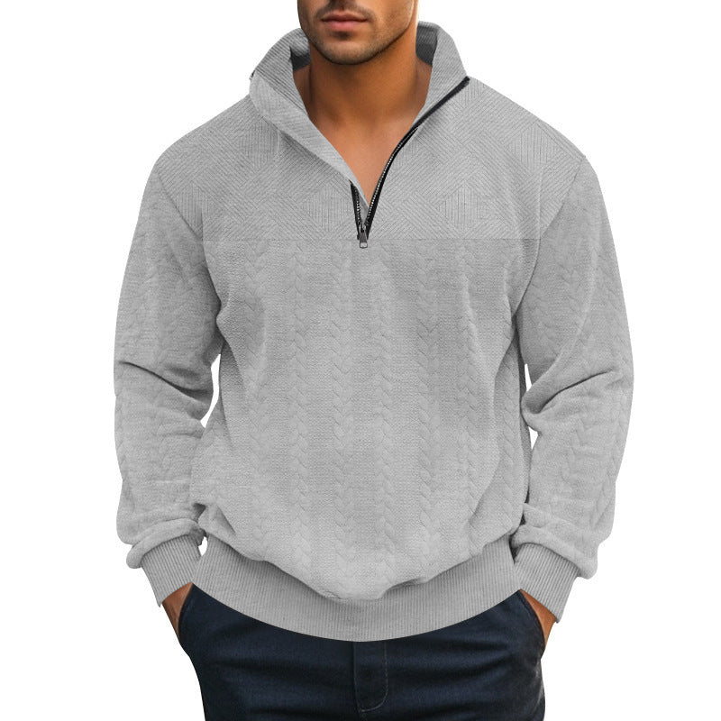 Herren stylischer Fleece-Pullover mit hohem Kragen und grobem Strickmuster Aliams