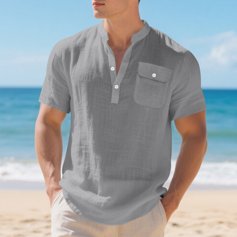 Herren Kurzarm-Henley-Shirt mit Brusttasche und modernem Schnitt Aliams