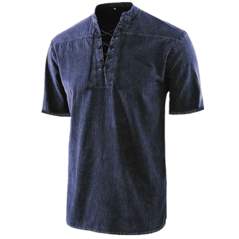 Herren Kurzarmhemd mit auffälligem Schnürdetail Aliams