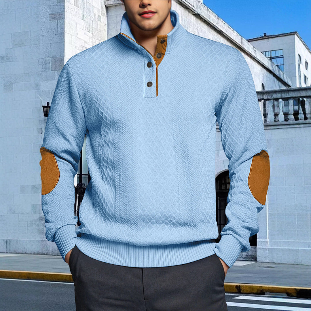 Herren Strickpullover mit strukturiertem Design und Lederpatches Aliams