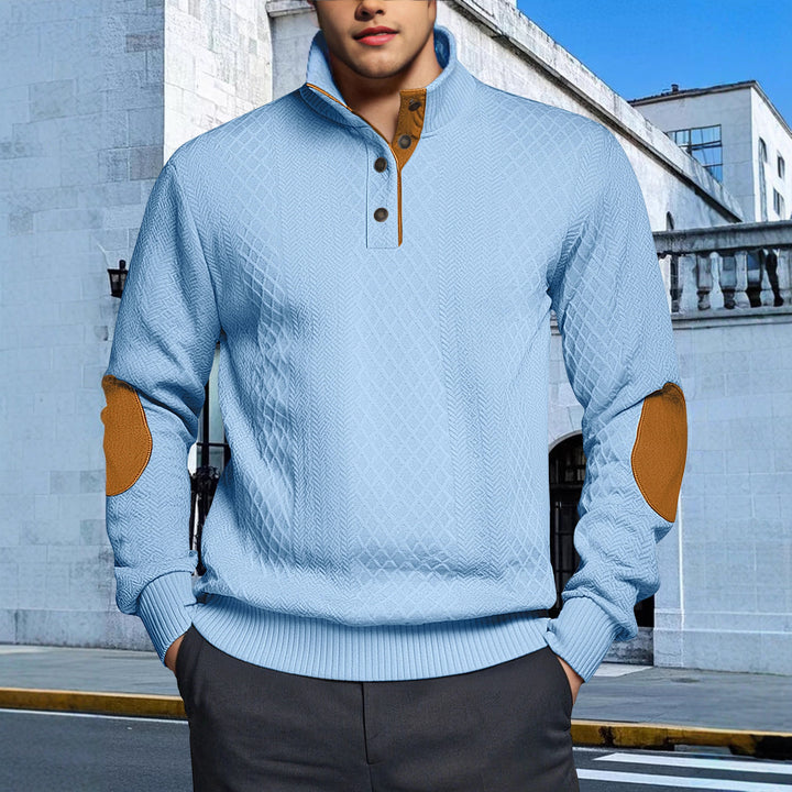 Herren Strickpullover mit strukturiertem Design und Lederpatches Aliams