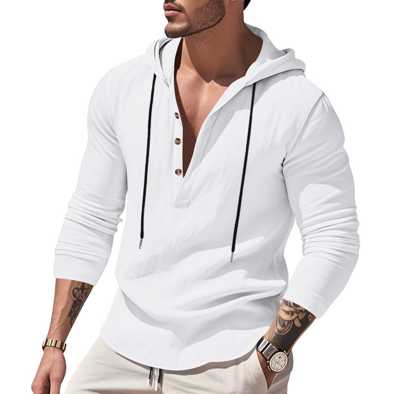 Herren vielseitiger Kapuzenpullover mit Knopfleiste und atmungsaktiver Baumwolle Aliams