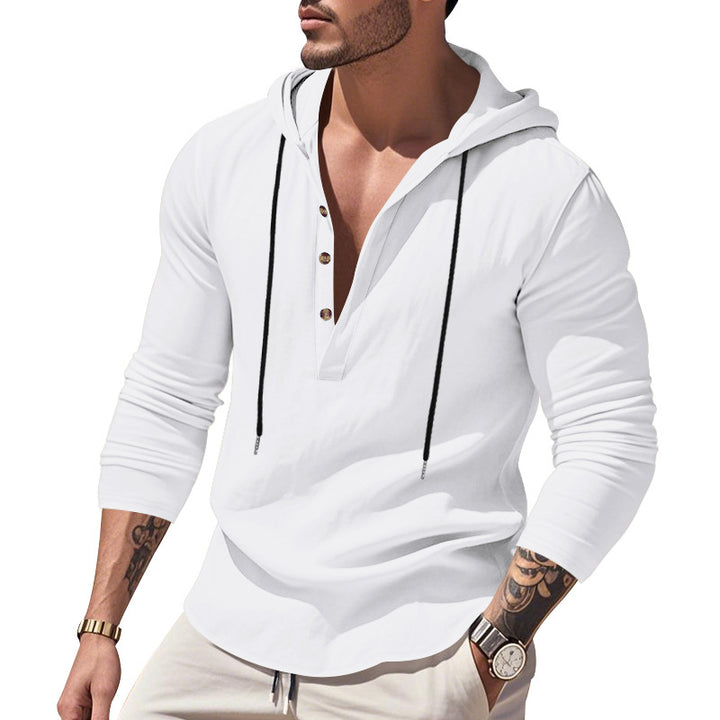 Herren vielseitiger Kapuzenpullover mit Knopfleiste und atmungsaktiver Baumwolle Aliams