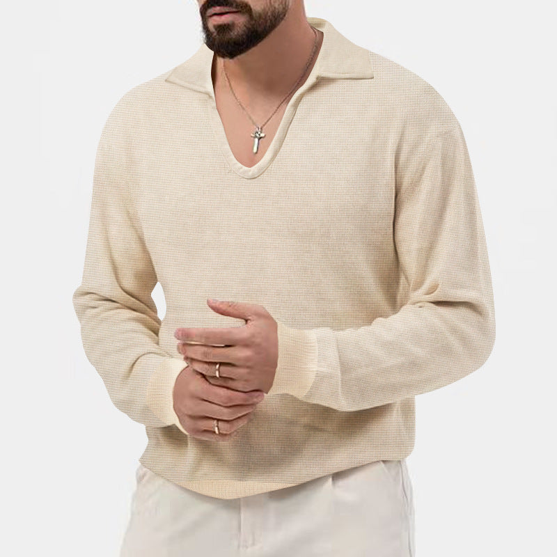Herren eleganter Pullover mit tiefem V-Ausschnitt und strukturiertem Material Aliams