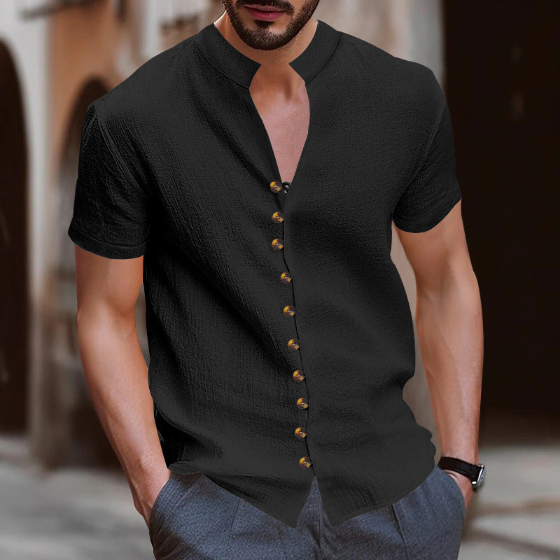 Herren Kurzarm-Henley-Hemd mit strukturiertem Stoff und eleganten Knopfdetails Aliams