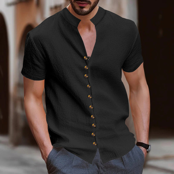 Herren Kurzarm-Henley-Hemd mit strukturiertem Stoff und eleganten Knopfdetails Aliams