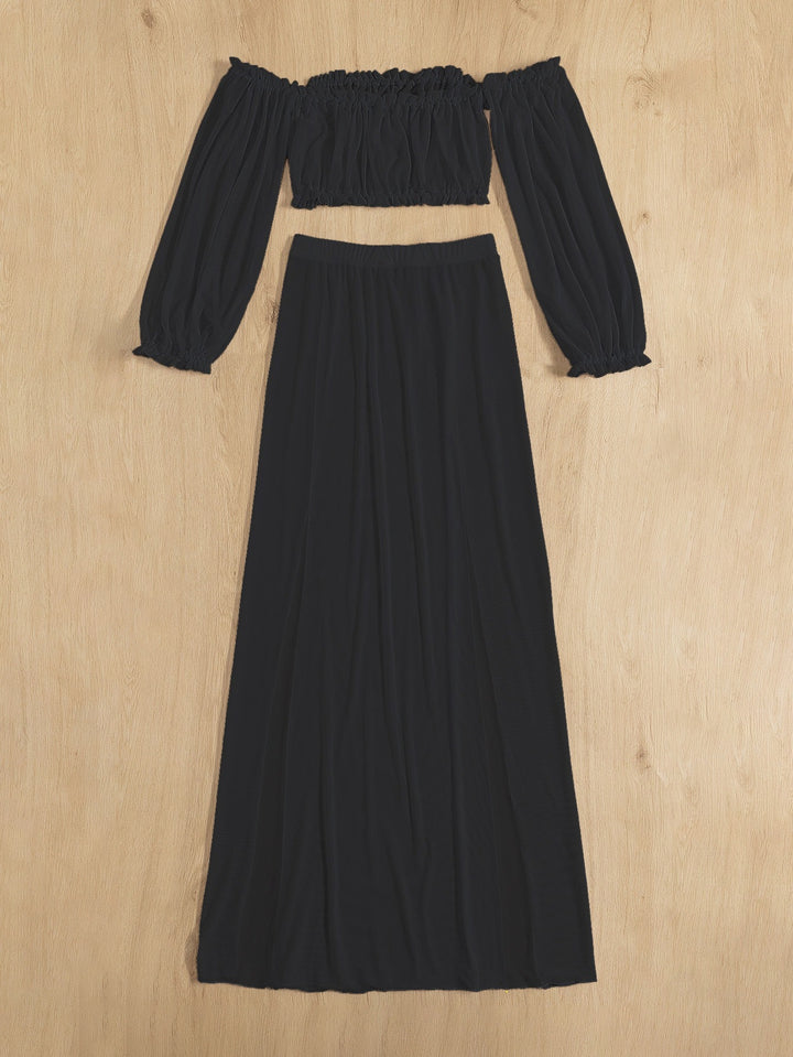 Damen Elegantes Strandkleid mit schulterfreiem Design und tiefen Seitenschlitzen Aliams