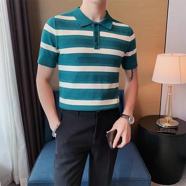 Herren Kurzarm Poloshirt mit strukturiertem Streifenmuster Aliams