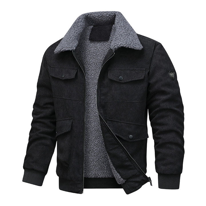 Herren stilvolle und warme Cordjacke mit Fleece-Futter Aliams