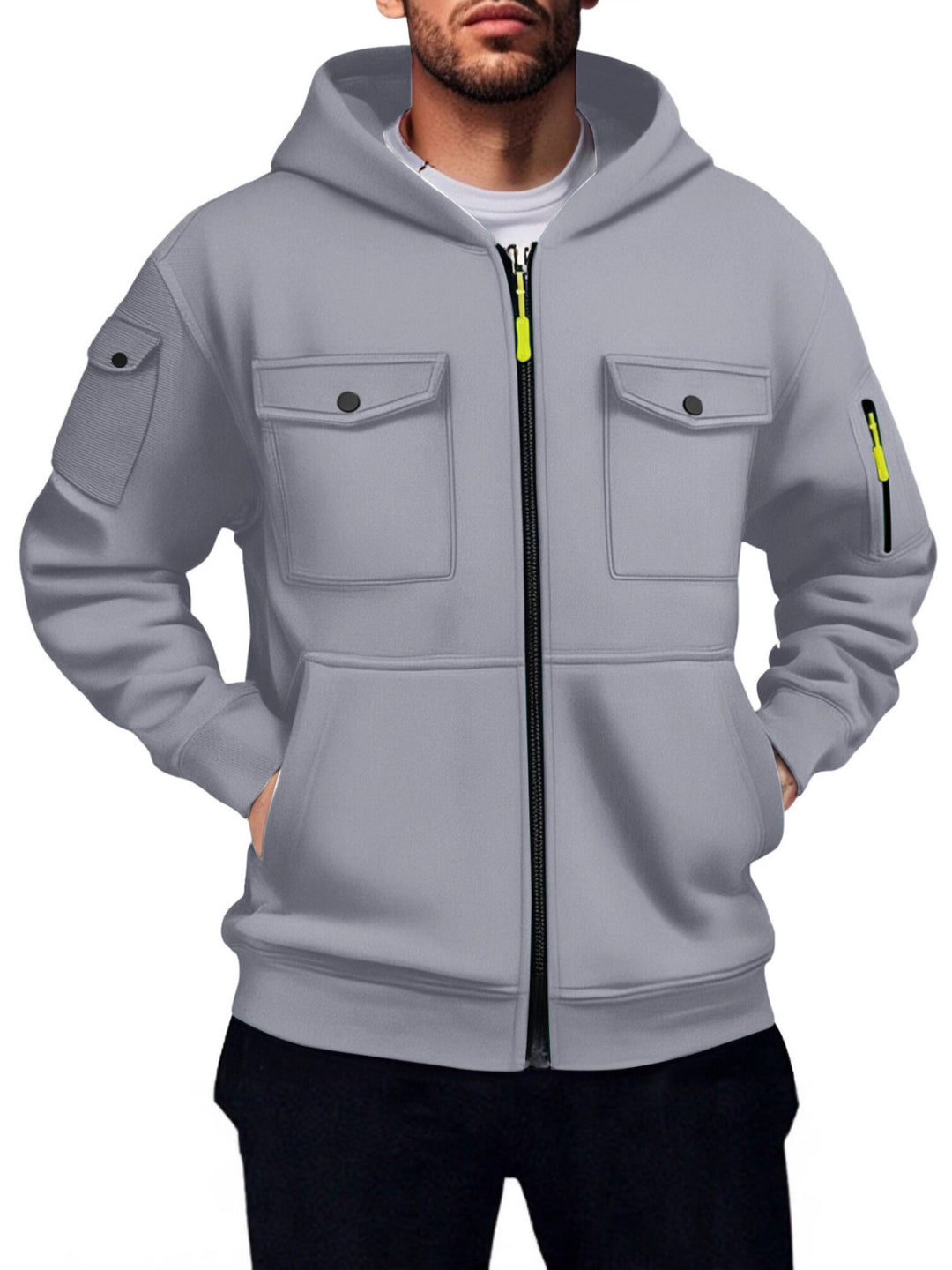 Herren praktische Kapuzenjacke mit vielseitigen Taschen Aliams