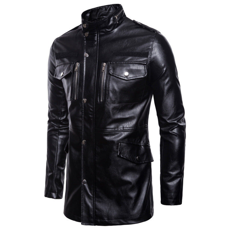 Herren Elegante Biker-Lederjacke mit asymmetrischem Reißverschluss und praktischen Taschen Aliams