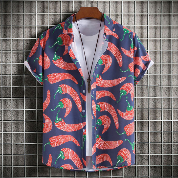Herren Kurzarmhemd im kreativen Chili-Muster Aliams