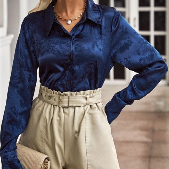 Damen Elegante satiniert Bluse mit floralen Muster Aliams