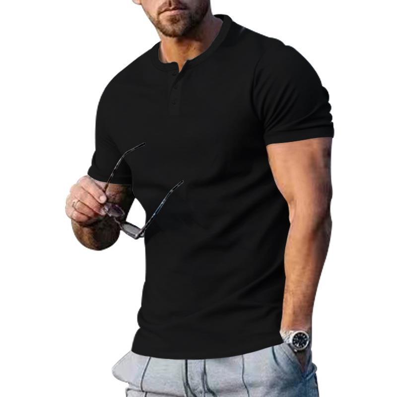 Herren Kurzarm-Henley-T-Shirt aus hochwertigem Baumwollmix mit knöpfbarer Ausschnitt Aliams