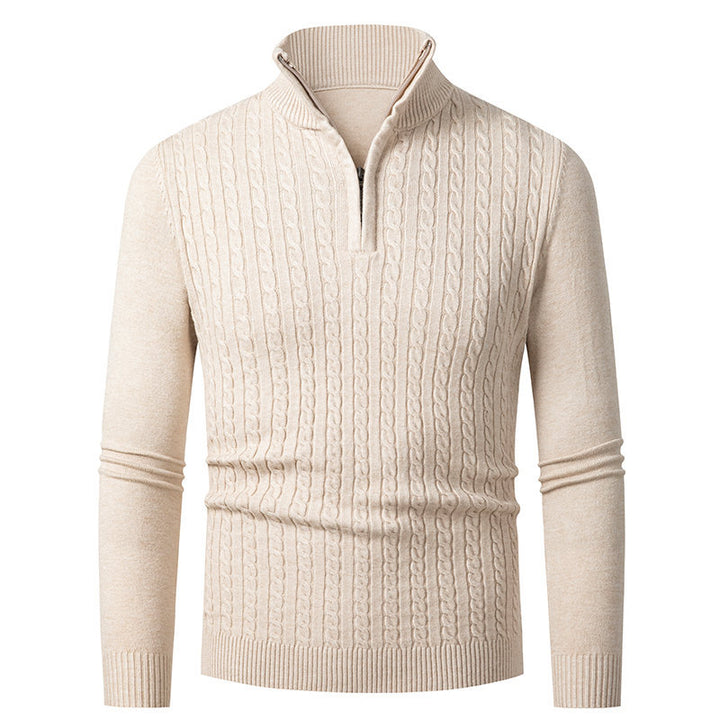 Herren Strickpullover mit modischem Zopfmuster und hochgeschlossenem Kragen Aliams