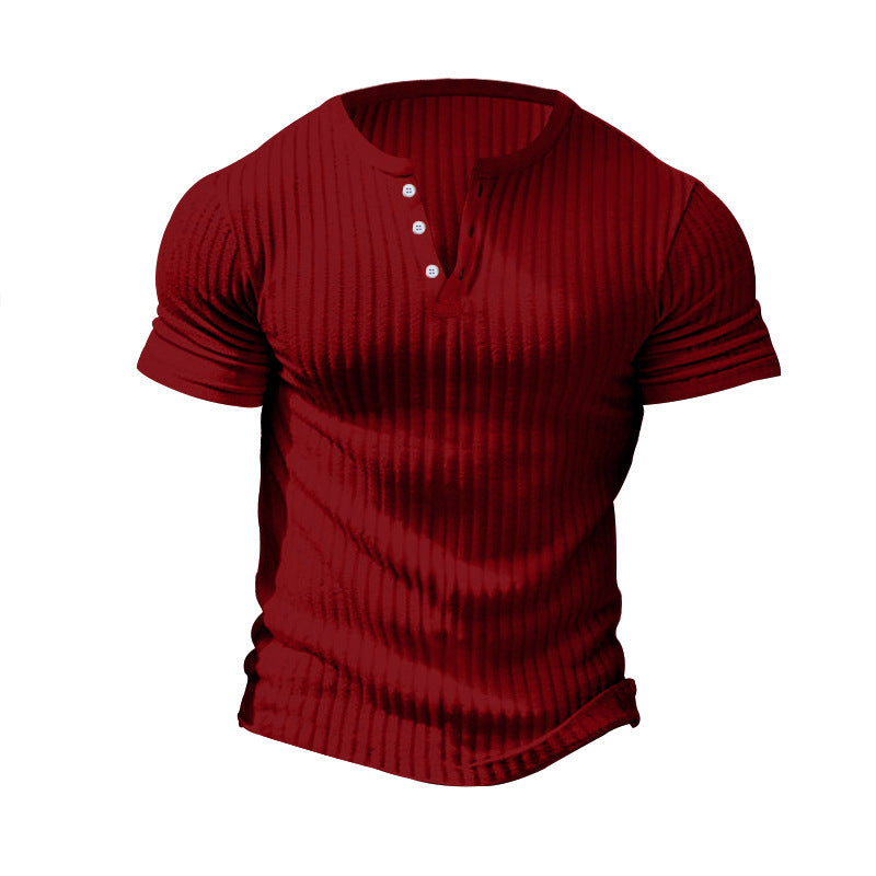 Herren Kurzarm Henley-T-Shirt mit strukturiertem Rippdesign Aliams