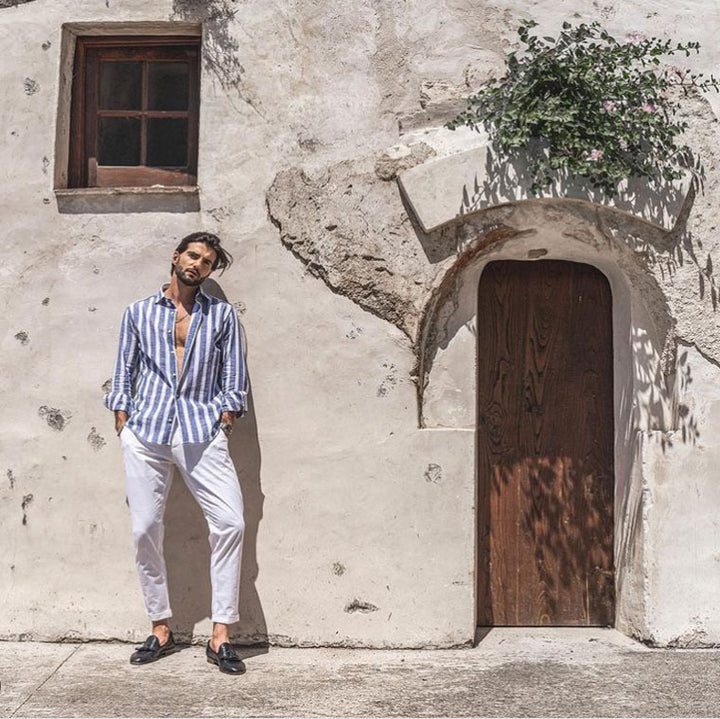 Herren stilvolles gestreiftes Leinenhemd Aliams