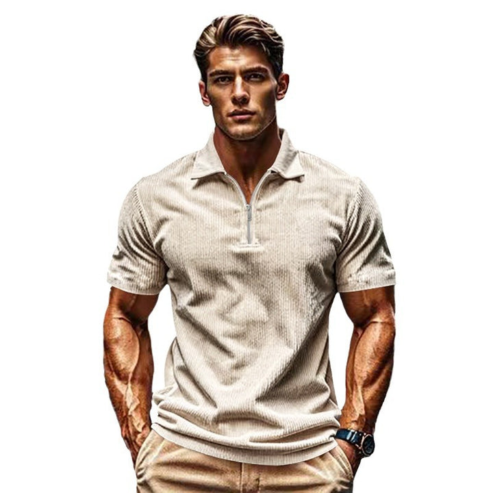 Herren Kurzarm Polohemd mit modernem Reißverschluss und strukturierter Oberfläche Aliams