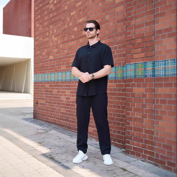 Herren stilvolles Kurzarm-Hemd und Hose Set Aliams