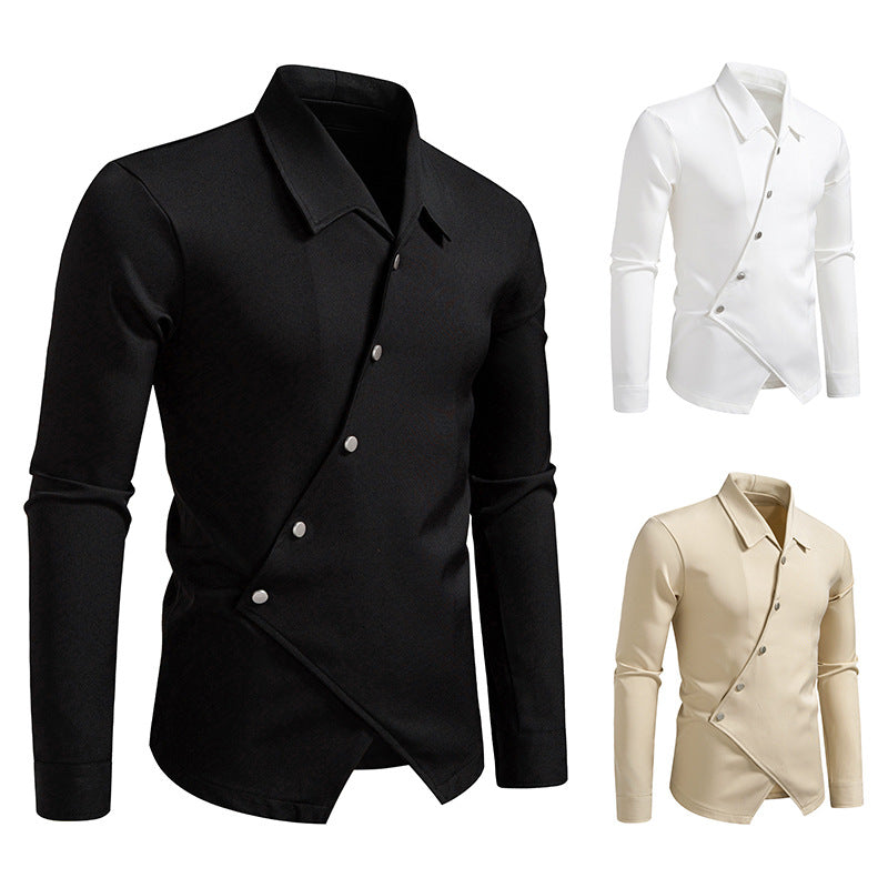 Herren Baumwollhemd mit modernem Schnitt und asymmetrischem Knopfverschluss Aliams