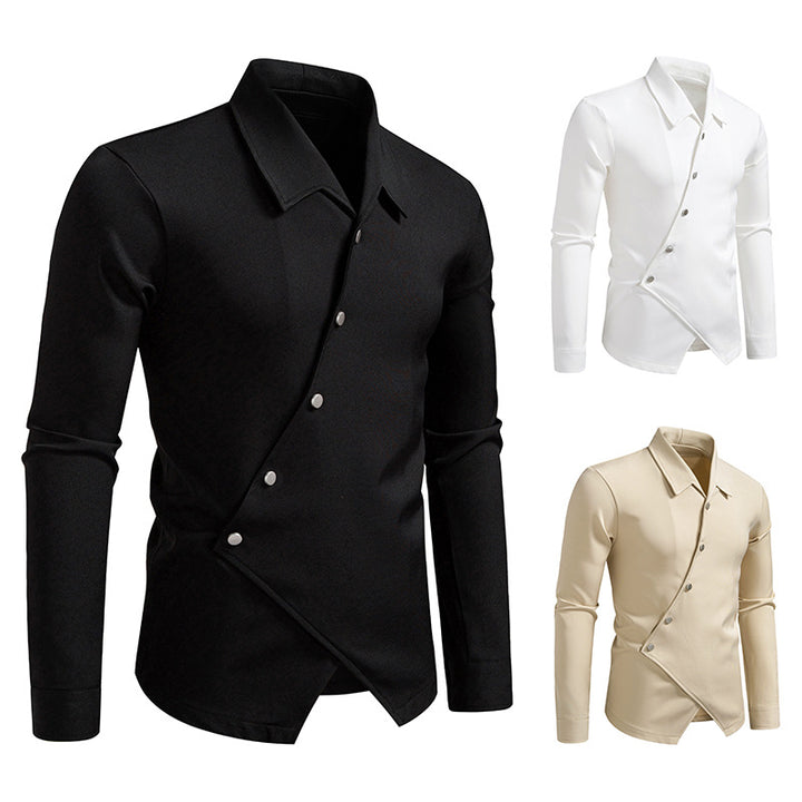 Herren Baumwollhemd mit modernem Schnitt und asymmetrischem Knopfverschluss Aliams