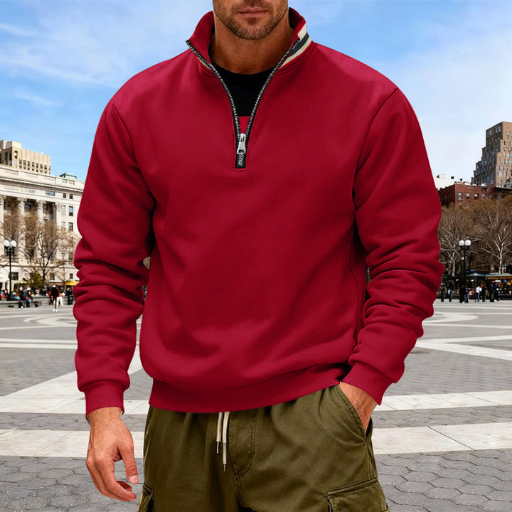 Herren Fleece-Pullover mit halbem Reißverschluss und farblich abgestimmtem Kragen Aliams