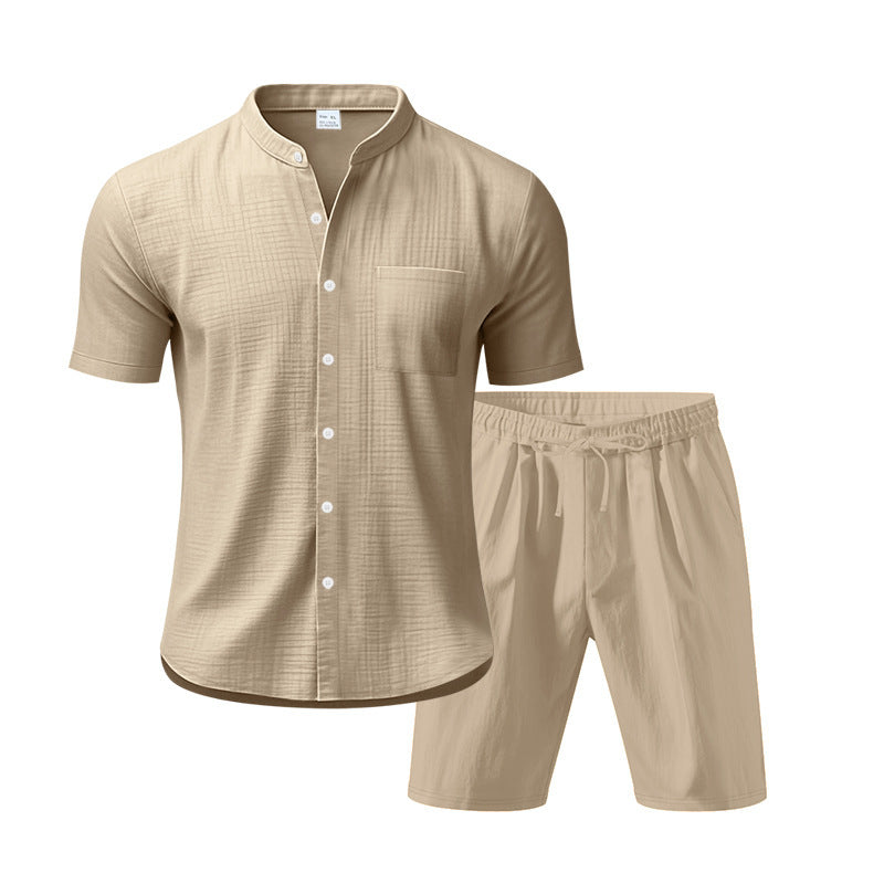 Herren Freizeit Outfit mit kurzärmligem Button-Down-Hemd und elastischen Shorts Aliams