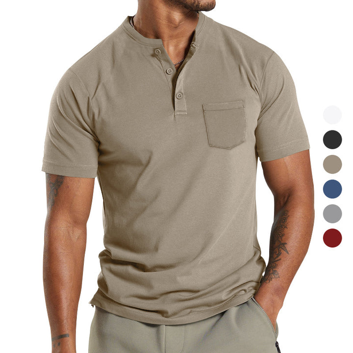 Herren Kurzarm-Henley-T-Shirt mit praktischer Brusttasche Aliams