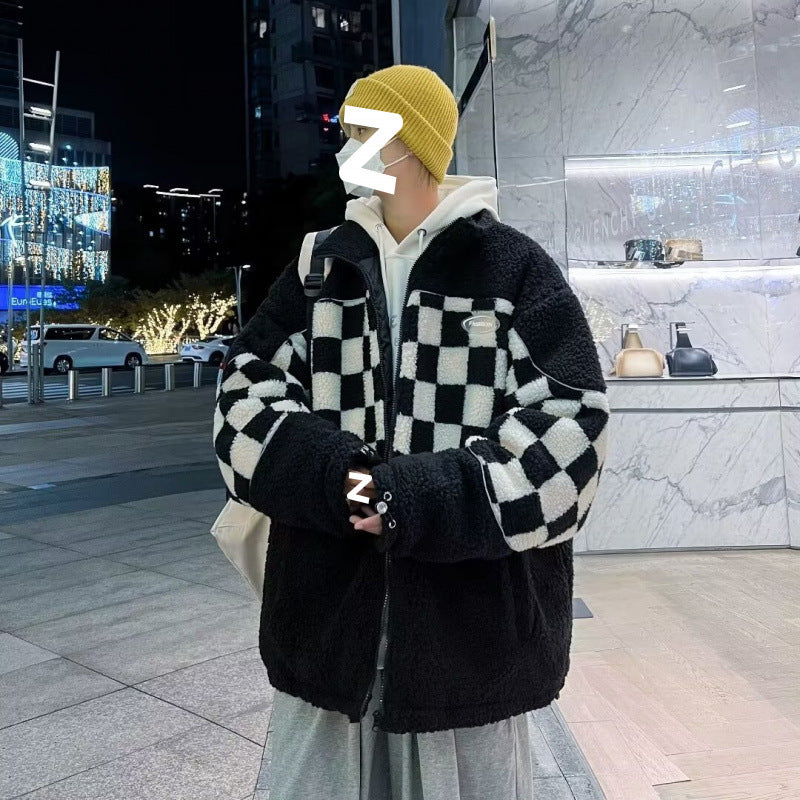 Unisex Karierte Fleecejacke mit Reißverschluss und praktischen Taschen Aliams