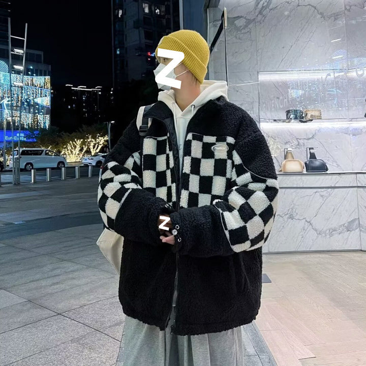 Unisex Karierte Fleecejacke mit Reißverschluss und praktischen Taschen Aliams