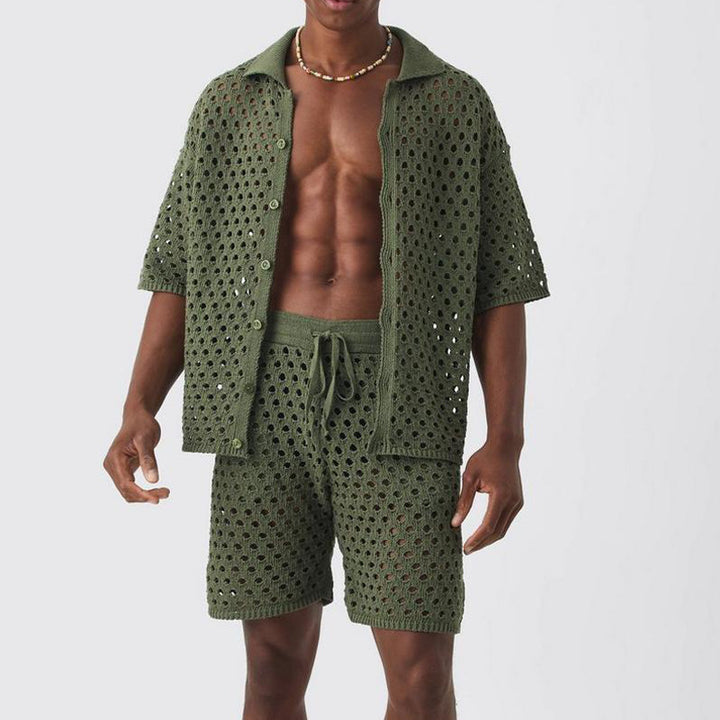 Herren atmungsaktives Set aus Netzstruktur mit Kurzarmhemd und Shorts Aliams