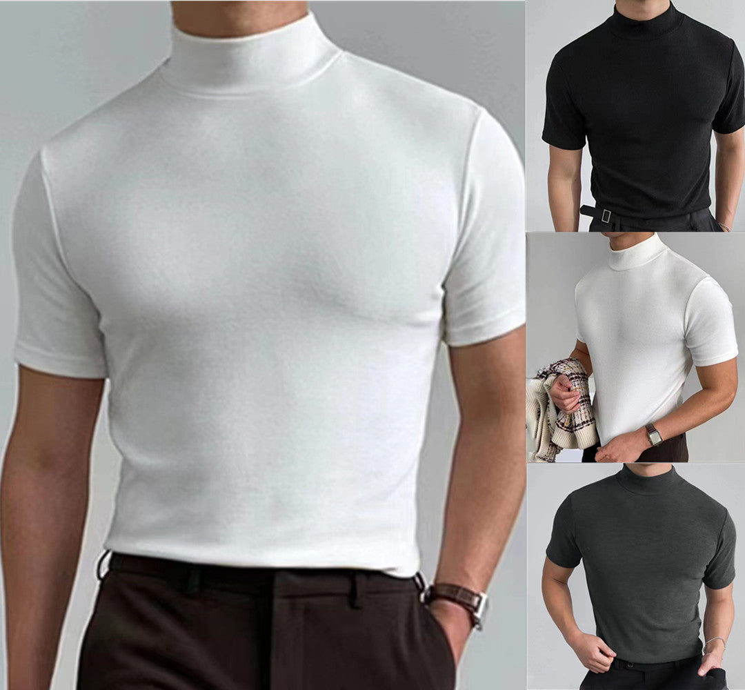 Herren Kurzarm Rollkragen T-Shirt aus hochwertigem Material Aliams