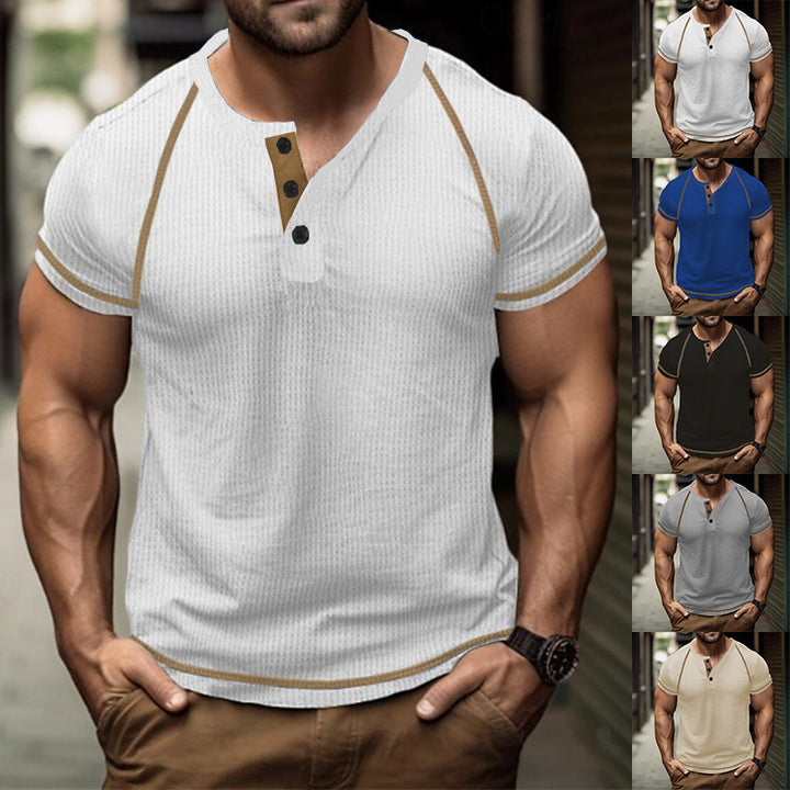 Herren Kurzarm-Henley-T-Shirt mit strukturierter Oberfläche und praktischer Knopfleiste Aliams